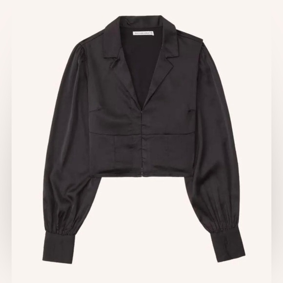 Abercrombie & Fitch Tops - Abercrombie And Fitch Cropped Stretchy Stain Fabric Black Long Sleeve Top Size M